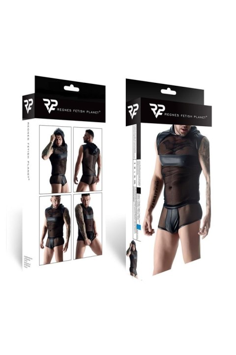 Męski komplet z elastycznej siatki i weetlooka: t-shirt z kapturem, szorty s