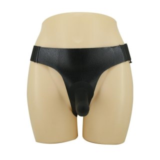 Majtki na szelkach z zakrzywionym czarnym dildo